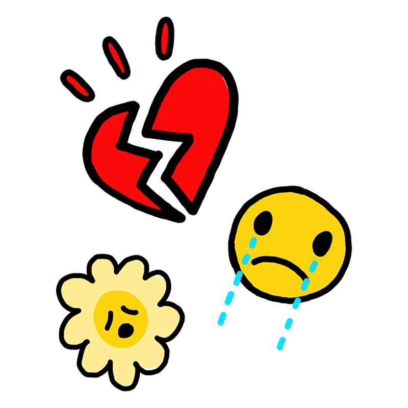 Emoji sad face with broken heart