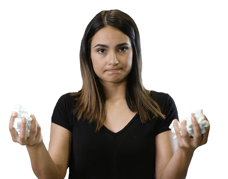 Confused woman with styrofoam peanuts